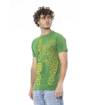 Cavalli Class Green Cotton Men T-Shirt