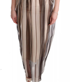 Dolce &amp; Gabbana Beige Brown Striped Silk Sheath Dress