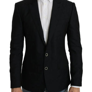 Dolce & Gabbana Blue Jacquard Slim Floral Jacket Blazer