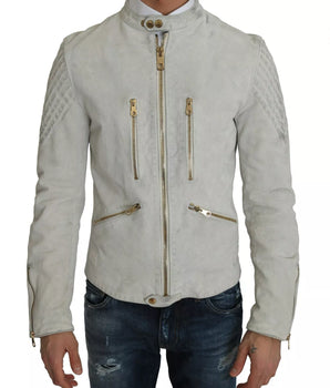 Dolce &amp; Gabbana Chaqueta de motociclista de cuero blanca