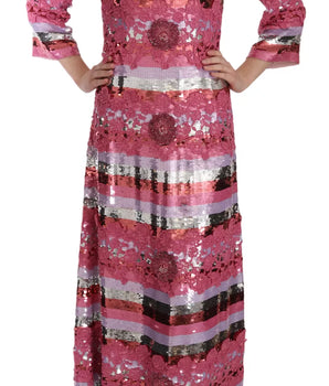 Dolce &amp; Gabbana Pink Floral Sequined Crystal Gown Dress