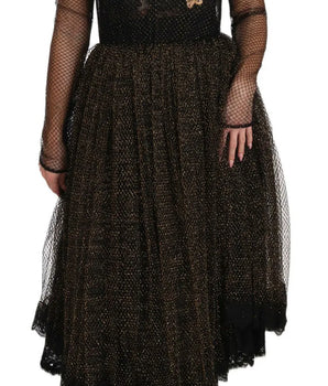 Dolce &amp; Gabbana Black Gold Crystal Heart A-line Dress