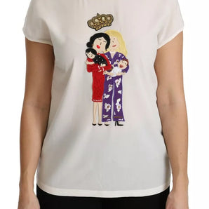 Dolce & Gabbana White #dgfamily Round Neck Crystal Crown Top