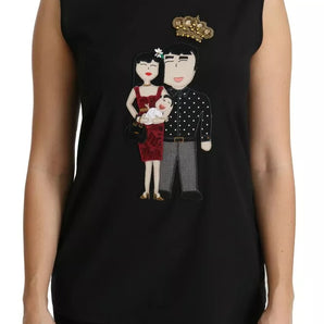 Dolce & Gabbana Black Silk DG Family Crystal Sleeveless Top