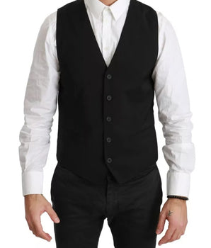 Dolce &amp; Gabbana Chaleco de vestir formal con chaleco elástico de lana negro