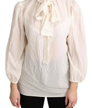 Dolce &amp; Gabbana Off White Scarfneck Long Sleeves Blouse Silk Top