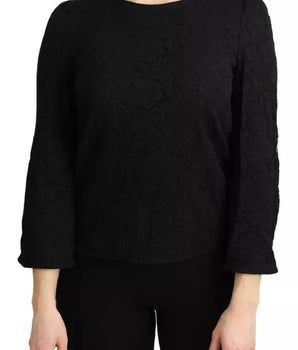 Dolce &amp; Gabbana Blusa de manga larga de encaje negro STAFF Top