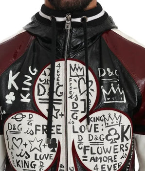Dolce &amp; Gabbana Chaqueta DG King of Love de cuero con capucha en color burdeos negro