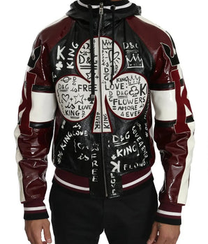 Dolce &amp; Gabbana Chaqueta DG King of Love de cuero con capucha en color burdeos negro