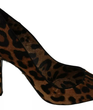 Dolce & Gabbana Brown Leopard Pony Hair Heels Pumps Shoes
