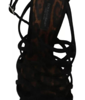 Dolce & Gabbana Black Suede Ankle Strap Stiletto Shoes