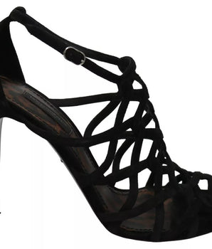 Dolce & Gabbana Black Suede Ankle Strap Stiletto Shoes