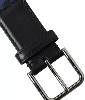 Dolce &amp; Gabbana Cinturón con hebilla de metal plateado con logo negro y azul