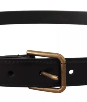 Dolce & Gabbana Black Classic Calf Leather Vintage Metal Buckle Belt