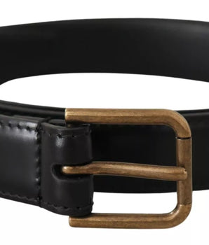 Dolce & Gabbana Black Classic Calf Leather Vintage Metal Buckle Belt
