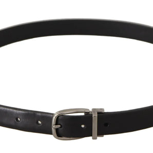 Dolce & Gabbana Black Classic Leather Silver Tone Metal Buckle Belt