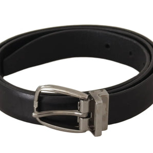 Dolce & Gabbana Black Classic Leather Silver Tone Metal Buckle Belt