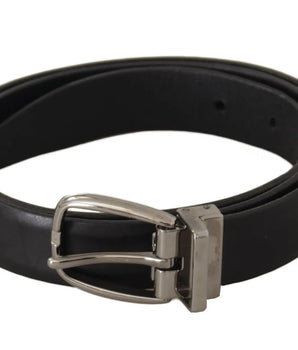 Dolce & Gabbana Black Classic Leather Silver Tone Metal Buckle Belt