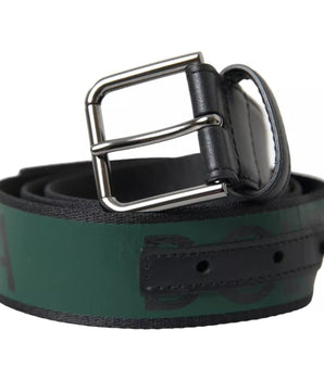 Dolce &amp; Gabbana Cinturón con hebilla de metal plateado de cuero verde negro