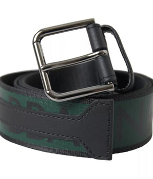 Dolce &amp; Gabbana Cinturón con hebilla de metal plateado con logo negro y verde