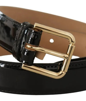 Dolce & Gabbana Black Leather Gold Metal Logo Engraved Buckle Belt