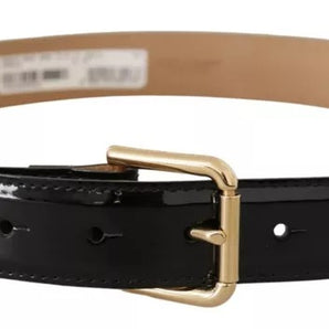 Dolce & Gabbana Black Leather Gold Metal Logo Engraved Buckle Belt