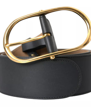 Dolce & Gabbana Black Leather Gold Oval Metal Buckle Belt
