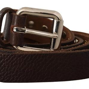 Dolce & Gabbana Brown Leather Studded Silver Metal Buckle Belt