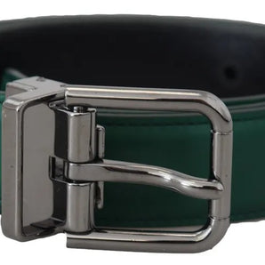 Dolce & Gabbana Green Calf Leather Silver Tone Metal Buckle Belt