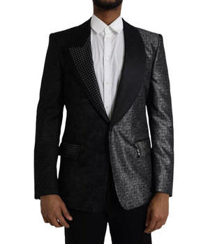 Dolce &amp; Gabbana Blazer tipo abrigo de seda negro plateado con botonadura única