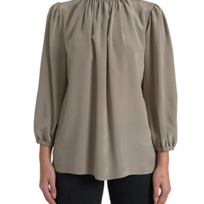 Dolce & Gabbana Gray Mock Neck Long Sleeves Top Blouse