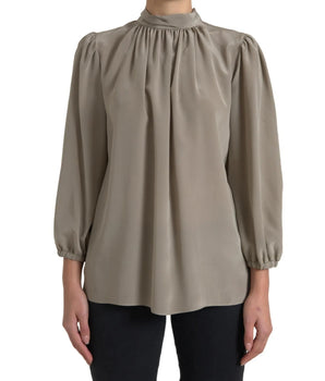 Dolce &amp; Gabbana Gray Mock Neck Long Sleeves Top Blouse