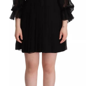 Dolce & Gabbana Black V-neck Long Sleeves Mini A-line Dress