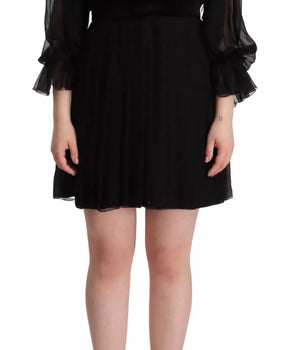 Dolce &amp; Gabbana Black V-neck Long Sleeves Mini A-line Dress