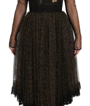 Dolce &amp; Gabbana Black Gold Crystal Heart A-line Dress