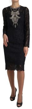 Dolce &amp; Gabbana Black Nylon Lace Embellished Sheath Dress