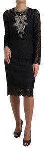 Dolce & Gabbana Black Nylon Lace Embellished Sheath Dress