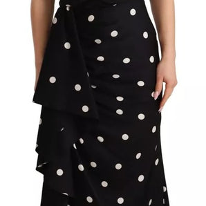 Dolce & Gabbana Black Silk Polka Dots V-neck Sheath Midi Dress