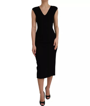 Dolce &amp; Gabbana Black Viscose Sleeveless Bodycon Midi Dress