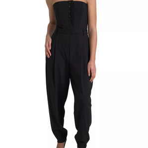 Dolce & Gabbana Black Wool Stretch Strapless Jumpsuit Dress