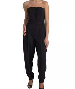 Dolce &amp; Gabbana Black Wool Stretch Strapless Jumpsuit Dress
