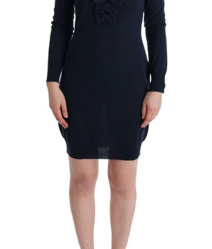MARGHI LO' Elegant Over Knee Blue Wool Dress MARGHI LO' 