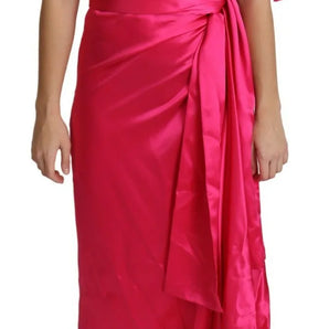 Dolce & Gabbana Fuchsia Fitted Cut One Shoulder Midi Dress