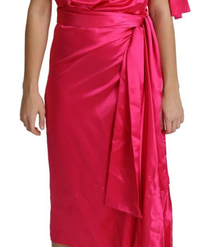 Dolce &amp; Gabbana Fuchsia Fitted Cut One Shoulder Midi Dress