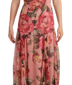 Dolce &amp; Gabbana Vestido largo en capas con estampado floral de seda rosa