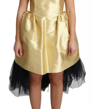 Dolce &amp; Gabbana Vestido evasé de tul sin mangas de poliéster dorado