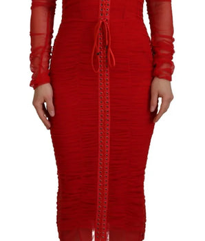 Dolce &amp; Gabbana Vestido midi ajustado con ribete de malla rojo