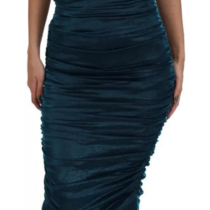 Dolce & Gabbana Silk Blend Blue Satin Fitted Strapless Dress