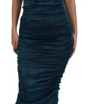 Dolce &amp; Gabbana Vestido ajustado sin tirantes de satén azul en mezcla de seda