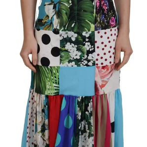 Dolce & Gabbana Silk Multicolor Patchwork Sheath Maxi Dress